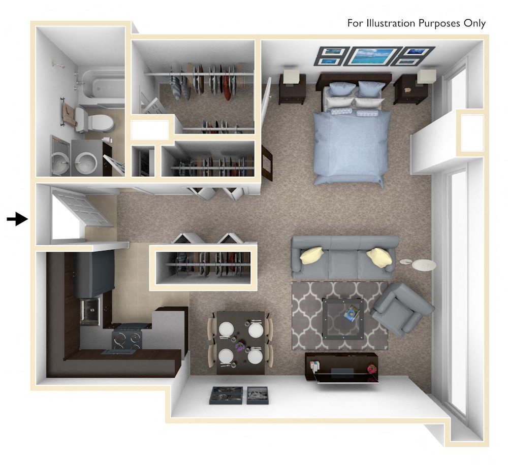 Floor plan for studio, 1 bath, 545 sqft